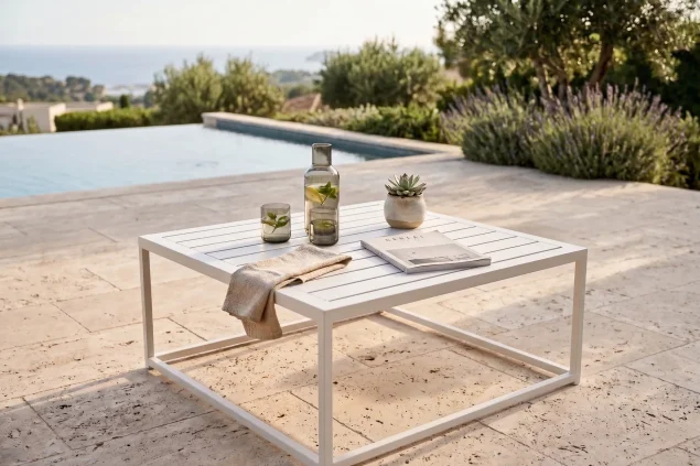 Flow Square aluminium loungetafel 70 x 70 cm wit SuperSALE