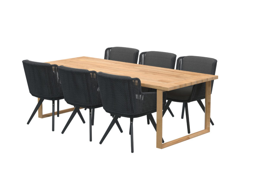 4SO Flores eetset teak met Spartan tafel 240 x 100 cm