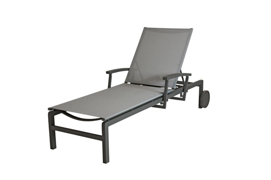 Regina sunbed with reclining arms and wheels Matt Carbon