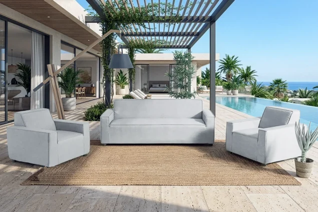 Flow. Club sofa set met twee loungestoelen lead chiné