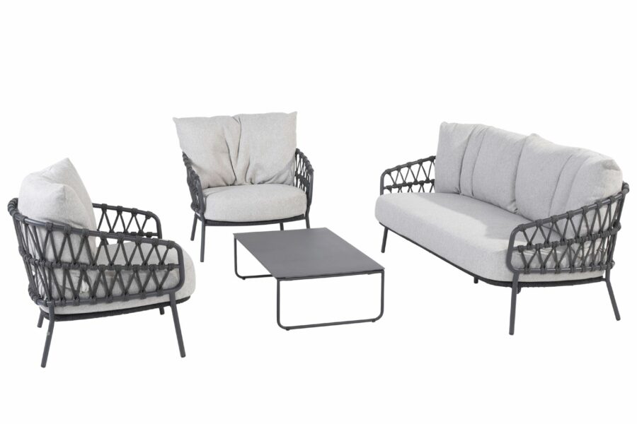 4 Seasons Outtdoor Calpi loungeset met RVS Dali koffietafel met aluminium blad 110 x 60 x 30 cm