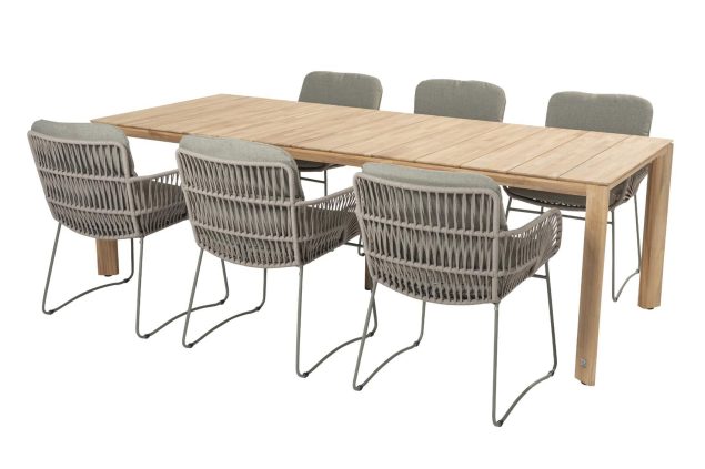 4 Seasons Outdoor Murcia tuinset olijfgroen met teakhouten Lucas tafel met blad 240 cm * SALE *