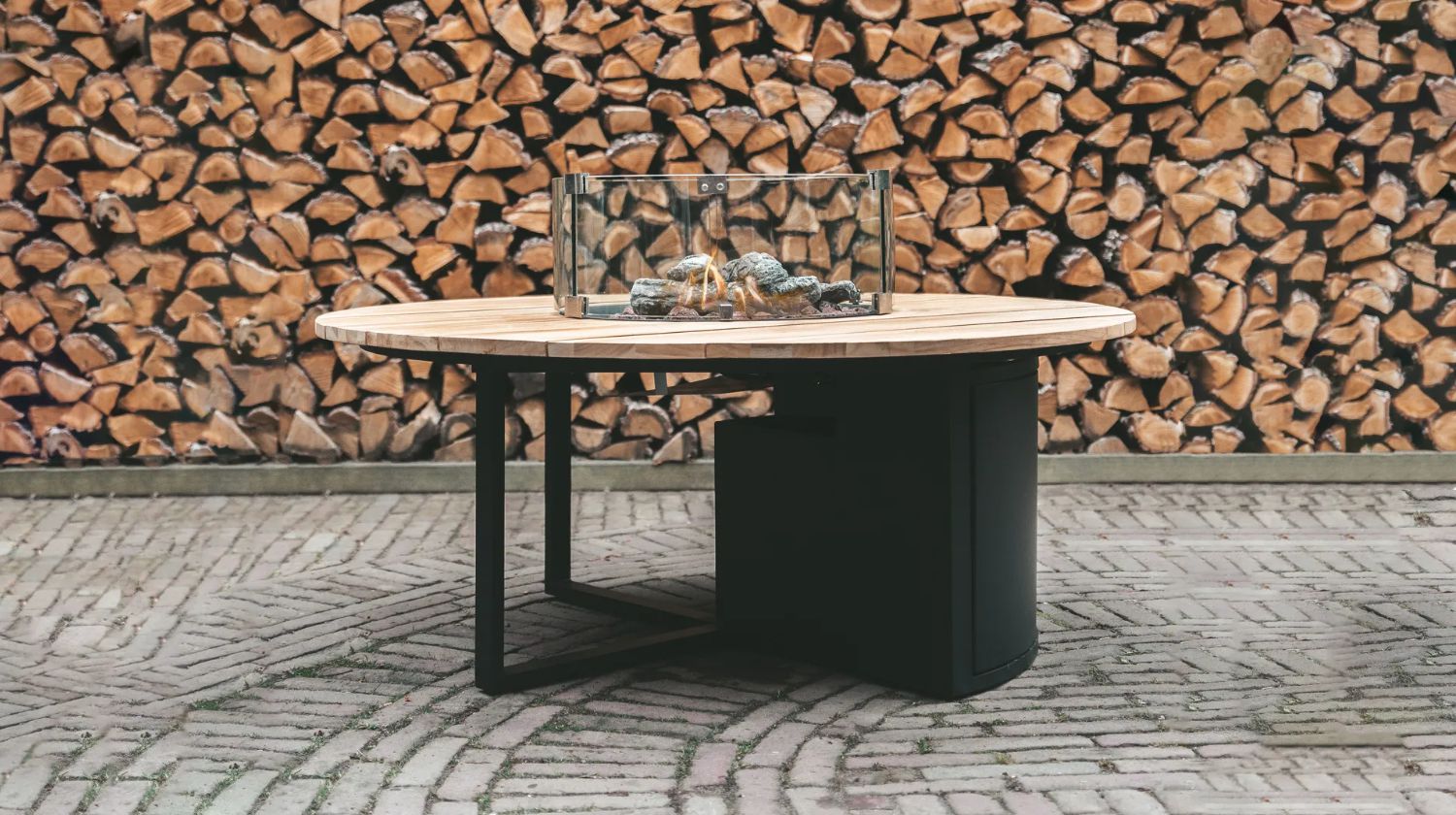 Cosi Cosiloft vuurtafel zwart frame / teak top Ø 120 cm met glasset
