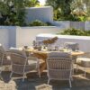 4 Seasons Outdoor Dalias low dining set met Prado ellipse teak tafel