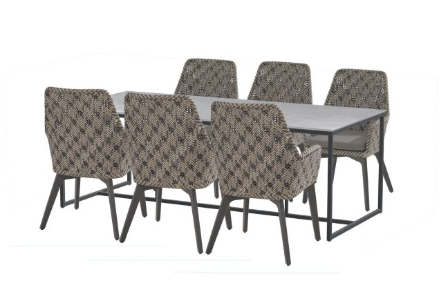 4 Seasons Outdoor Savoy dining set met Quatro tafel anthraciet met Keramisch blad light grey 220 x 95 cm