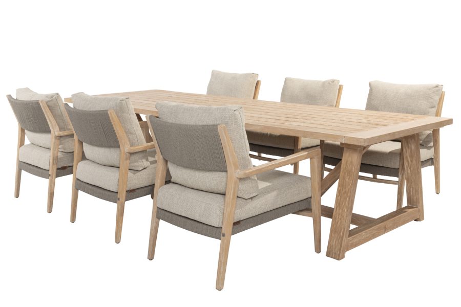 4 Seasons Outdoor Julia low dining set met Noah tafel geborsteld teak 300 x 100 cm