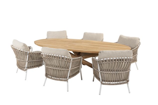 4 Seasons Outdoor Dalias low dining set met Prado tafel met ellips blad 240 x 115 cm