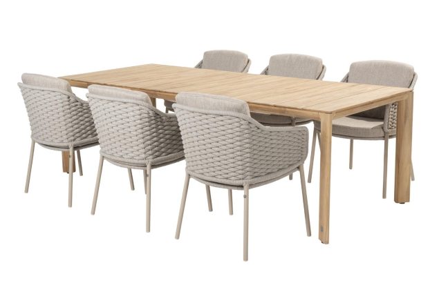 4 Seasons Outdoor Eros tuinset met Lucas teak tafel 240 x 100 cm