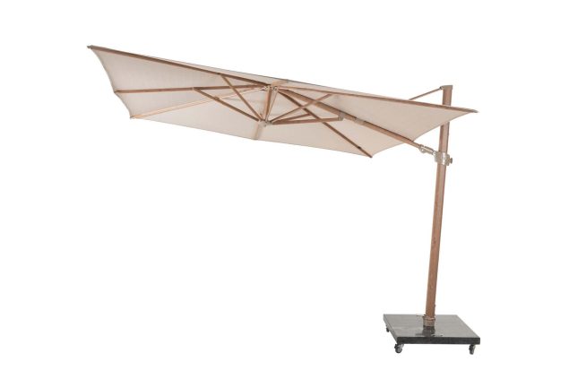 4 Seasons Outdoor Siesta PREMIUM parasol met doek 300 x 300 cm zand, wood look frame