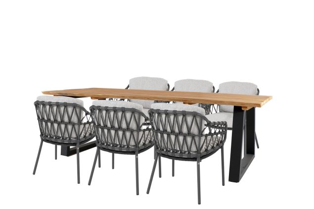 4 Seasons Outdoor Calpi dining set met Woodcraft Titan aluminium tafel met teakhouten blad 250 x 100 cm
