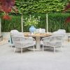 SUNS Dolce low dining set met Grado low dining tafel camel sand met teak blad Ø 170 cm