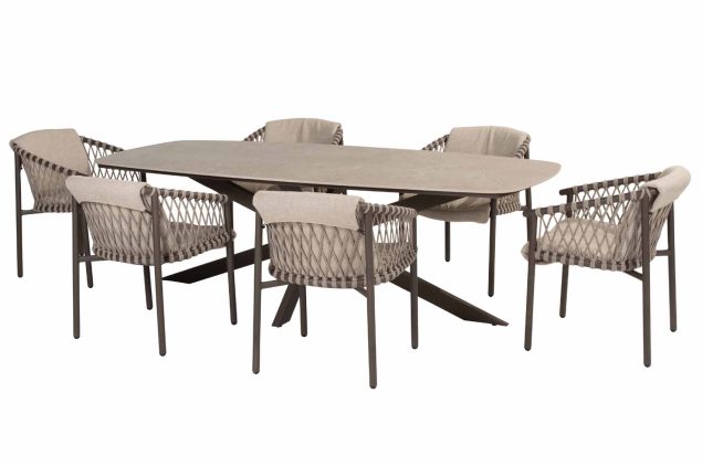 4 Seasons Outdoor Allora tuinset terre met Prado tafel met keramisch blad 240 cm