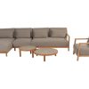 4 Seasons Outdoor Marie chaise loungebank teak met center en Marie loungestoel en Finn tafels