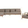 4 Seasons Outdoor Marie chaise loungebank teak met center en Marie loungestoel