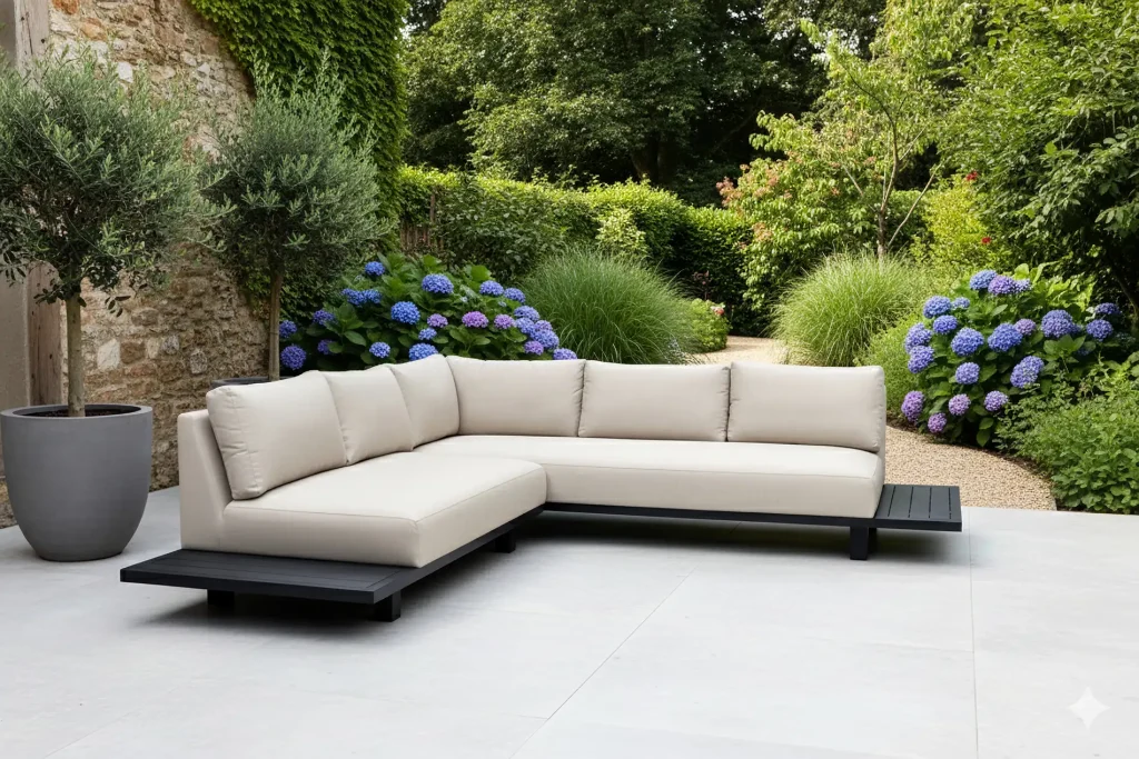 Flow Emerald platform hoek-loungebank Heather chalk met zwart frame