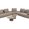 4 Seasons Outdoor Santorini modulaire hoekbank terre met 2 Sofie loungetafels 50 x 60 x 35 cm en 70 x 80 x 30 cm.