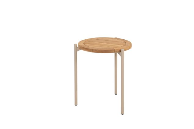 4 Seasons Outdoor Yoga bijzettafel latte met rond teak blad Ø 45 cm (H55)