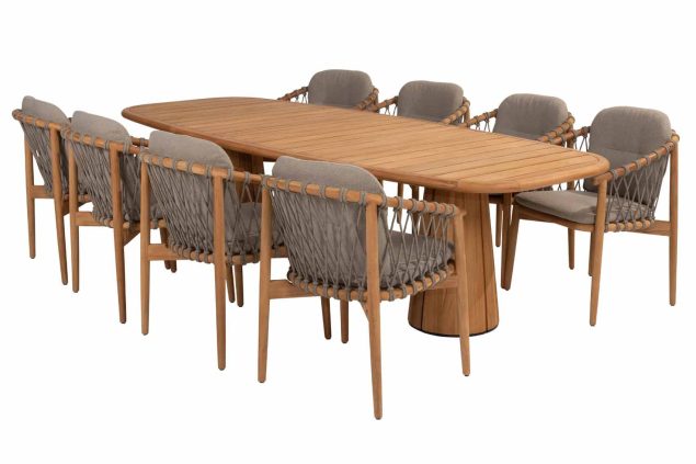 4 Seasons Outdoor Nora tuinset naturel teak met Capri tafel 280 x 110 cm