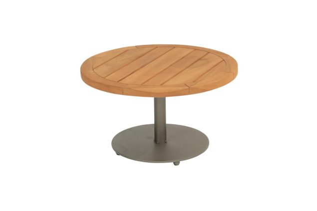 4 Seasons Outdoor Volta loungetafel olijfgroen met rond teak blad Ø 60 cm (H35)