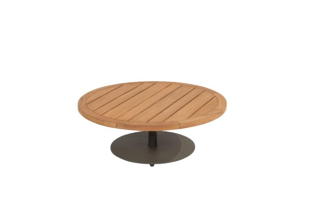 4 Seasons Outdoor Volta loungetafel olijfgroen met rond teak blad Ø 80 cm (H30)