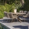 4 Seasons Outdoor Fabrice dining set latte met Prado Barrel tafel met keramisch blad 240 x 110 cm