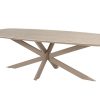 4 Seasons Outdoor Nevada low dining tafel latte met zandkleurig keramisch blad in barrelvorm 250 x 105 cm