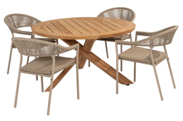 TTaste by 4 Seasons Sienna dining set latte met teakhouten Prado tafel met blad Ø 130 cm