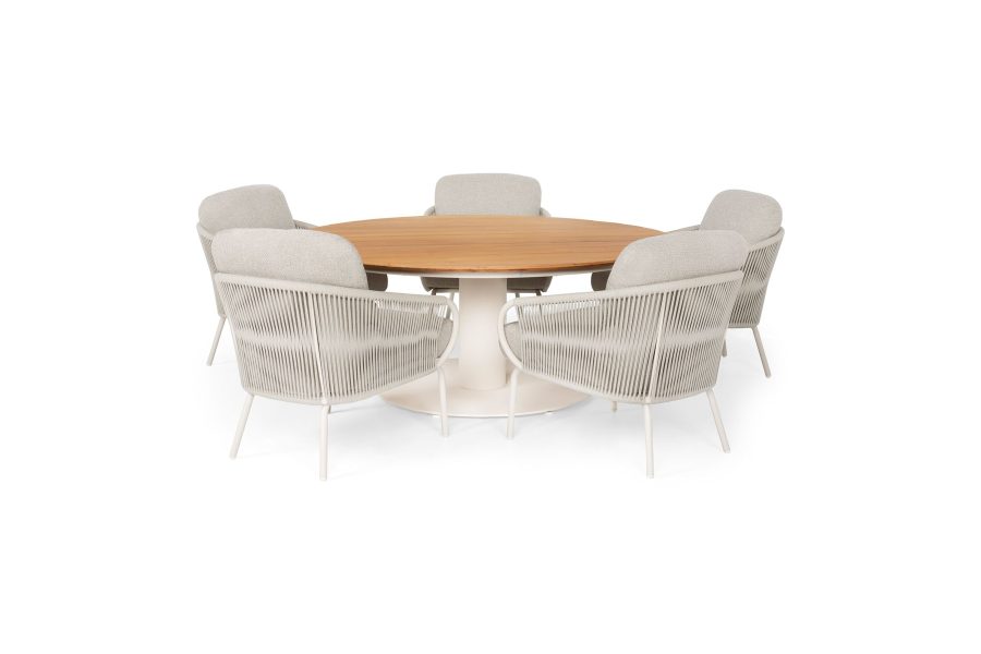 Suns Dolce low dining set camel sand met Suns Grado tafel Ø 170 cm