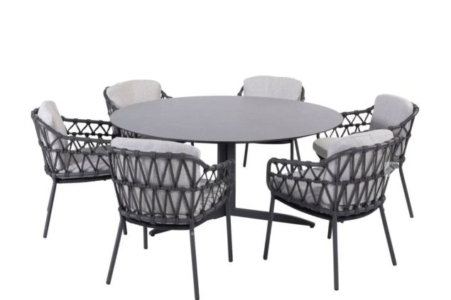 4 Seasons Outdoor Calpi dining set met Embrace tafel met HPL blad Ø 160 cm