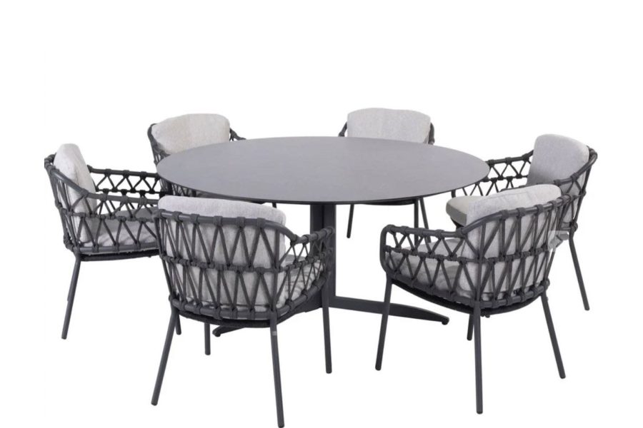 4 Seasons Outdoor Calpi dining set met Embrace tafel met HPL blad Ø 160 cm