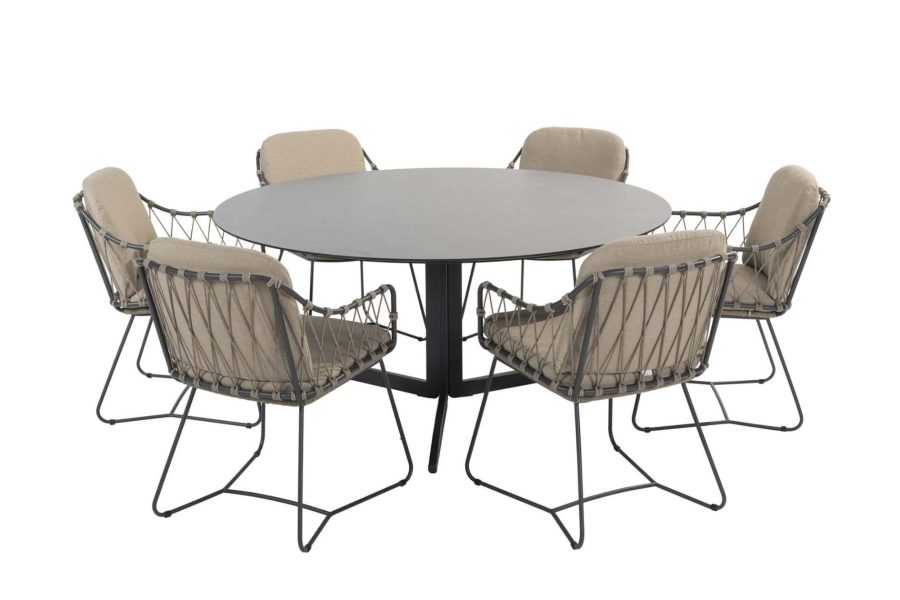 4 Seasons Outdoor Prego dining set taupe met Embrace tafel HPL blad Ø 160 cm