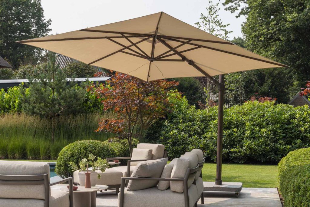 4 Seasons Outdoor Siesta PREMIUM parasol met Wengé frame en Beach doek 300 x 300 cm - detail