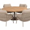 4 Seasons Outdoor Sardinia low dining set latte met Saba tafel latte met teak blad Ø 160 cm