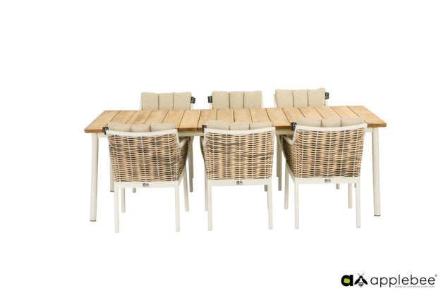 Apple Bee Milou dining set Oyster met Milou tafel met teak blad 240 x 100 cm