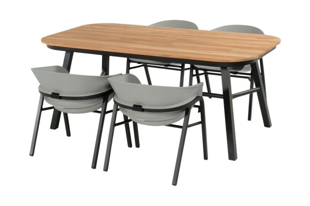 Hartman Tubb dining tuinset Concrete grey met Tubb tafel met teak blad 185 x 100 cm