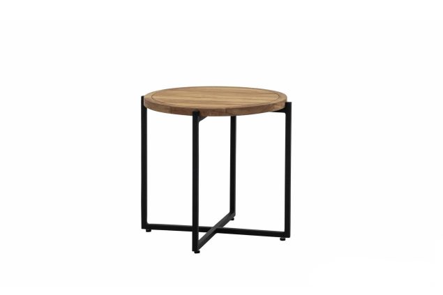 Apple Bee Condor bijzettafel Black met rond teak blad Ø 54 cm