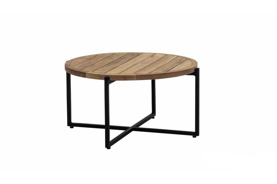 Apple Bee Condor loungetafel Black met rond teak blad Ø 74 cm