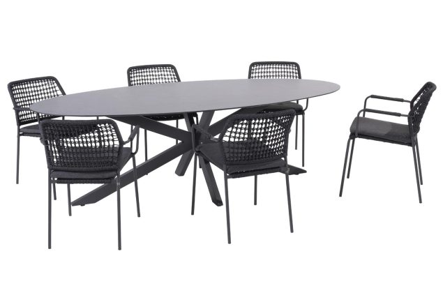 Taste by 4 Seasons Barista tuinset antraciet met Privada tafel met ellips HPL blad 240 x 107 cm