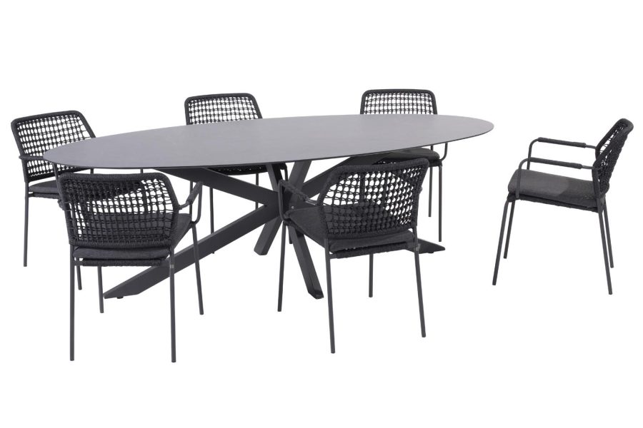 Taste by 4 Seasons Barista tuinset antraciet met Privada tafel met ellips HPL blad 240 x 107 cm