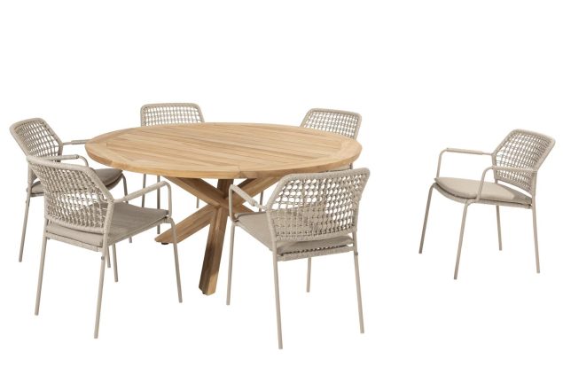 Taste by 4 Seasons Barista tuinset latte met Prado teak tafel Ø 160 cm