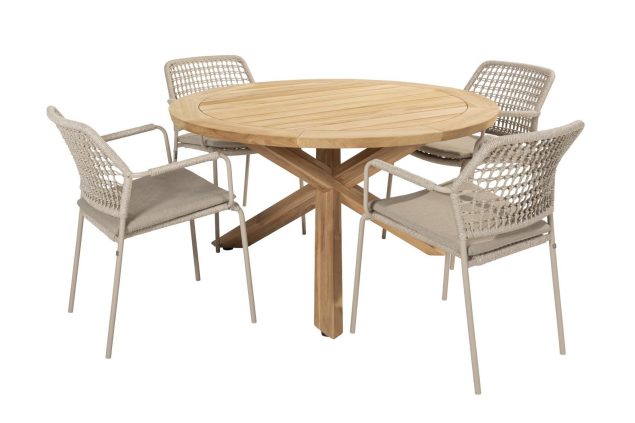 Taste by 4 Seasons Barista tuinset latte met Prado teak tafel Ø 130 cm