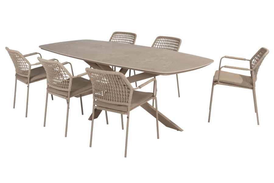 91476 91601 91602 Barista dining set Latte with Prado barrel dining table 240x105cm 01 Taste by 4 Seasons