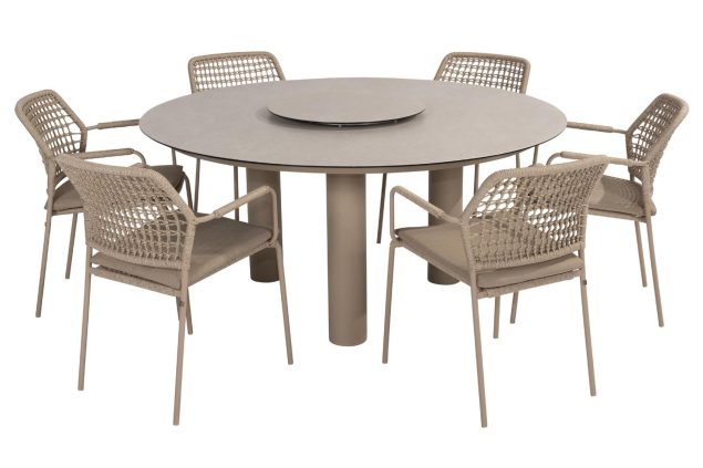 Taste by 4 Seasons Barista tuinset latte met Donato tuintafel latte met geprint keramisch blad Ø 160 cm en Lazy Susan