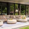 Suns Aspen halfronde hoekbank teak met extra kussens en loungetafels - mood