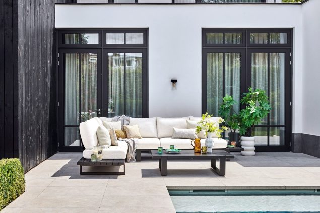 Suns Nardo aluminium loungeset Matt black met Naturel kussens links