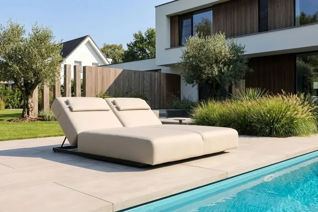 Flow Lio 2-persoons daybed Graumel chalk met zwart aluminium frame