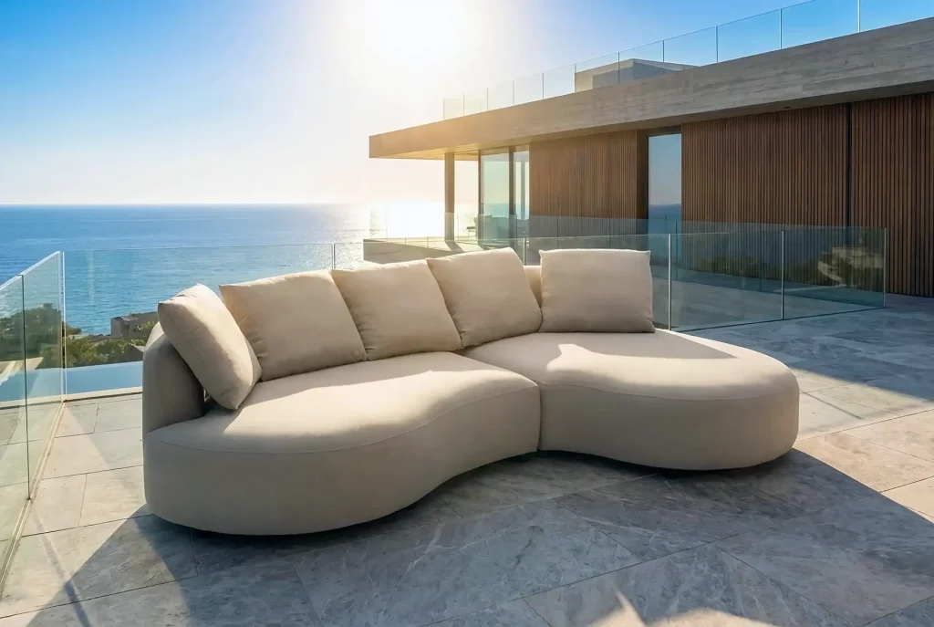Flow Serra chaise loungebank Beige Natté met chaise lonque rechts (van voren gezien)