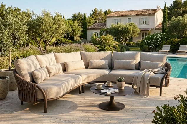 Suns Feroli loungeset Bronze met Clouded rope en Pebble desert Bouclé