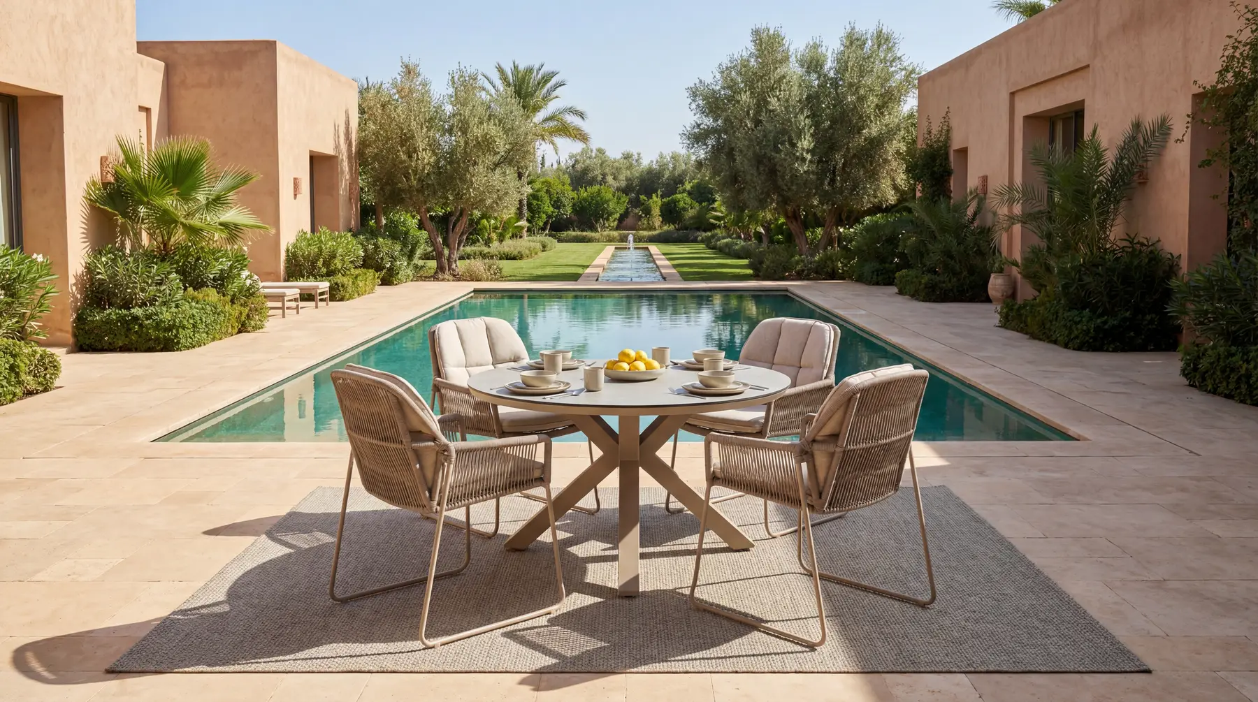 Tierra Rivera tuinset champagne met Orbital tuintafel Ø 120 cm