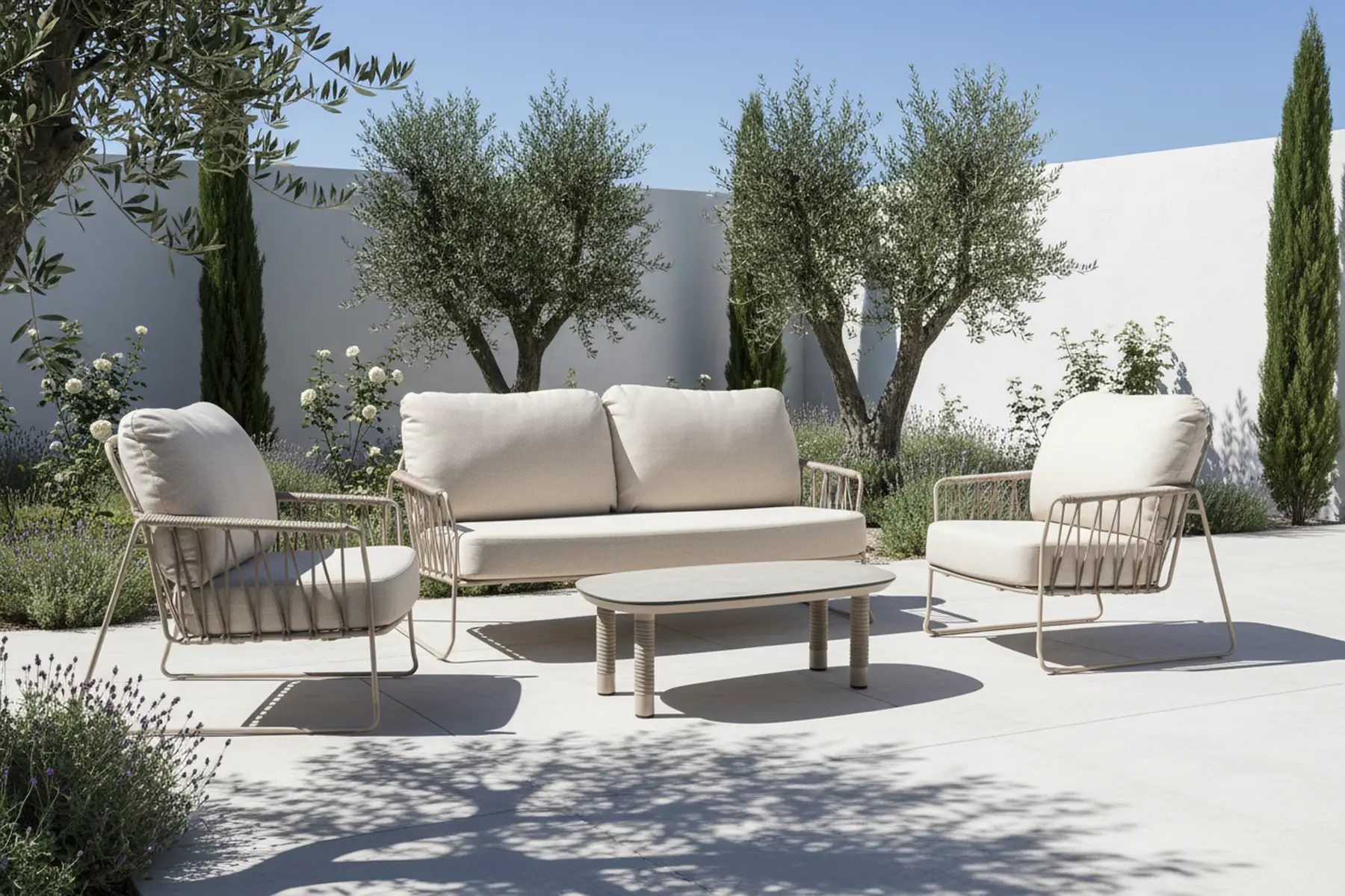 Tierra Outdoor Rivera loungeset champagne met Camel tafel